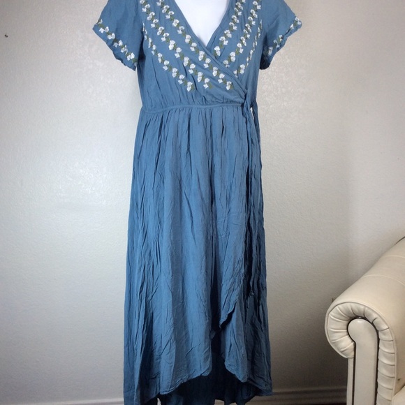 Love + Harmony Faux Wrap Maxi Womens Dress Embroidered Flutter Sleeve V-Neck - Picture 2 of 15